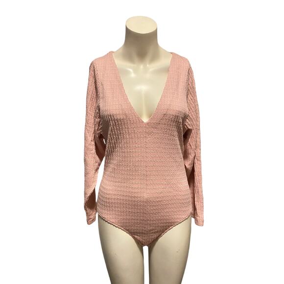 Mara Hoffman Bodysuit Mariana Pink Top Deep V Neck Small - Picture 3 of 8